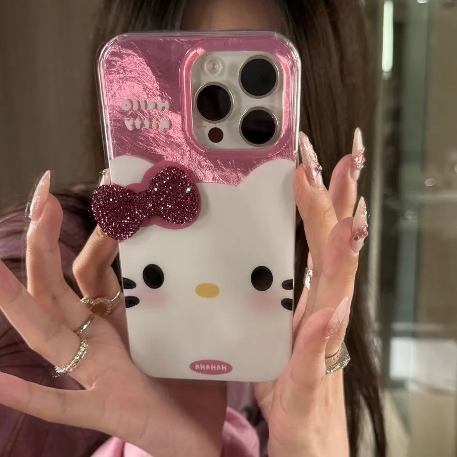 Chic Pink Rhinestone Bowknot Kitty Phone Case