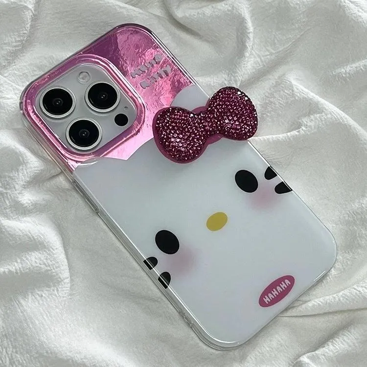 Chic Pink Rhinestone Bowknot Kitty Phone Case