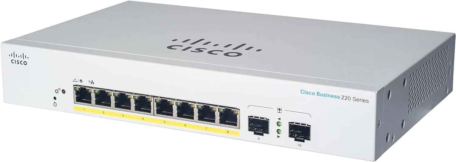 Cisco Business CBS220 8-Port Managed Gigabit Switch (PoE 65W)   2-Port Gigabit SFP Uplink (CBS220-8T-E-2G-UK/NE-228PE2G)