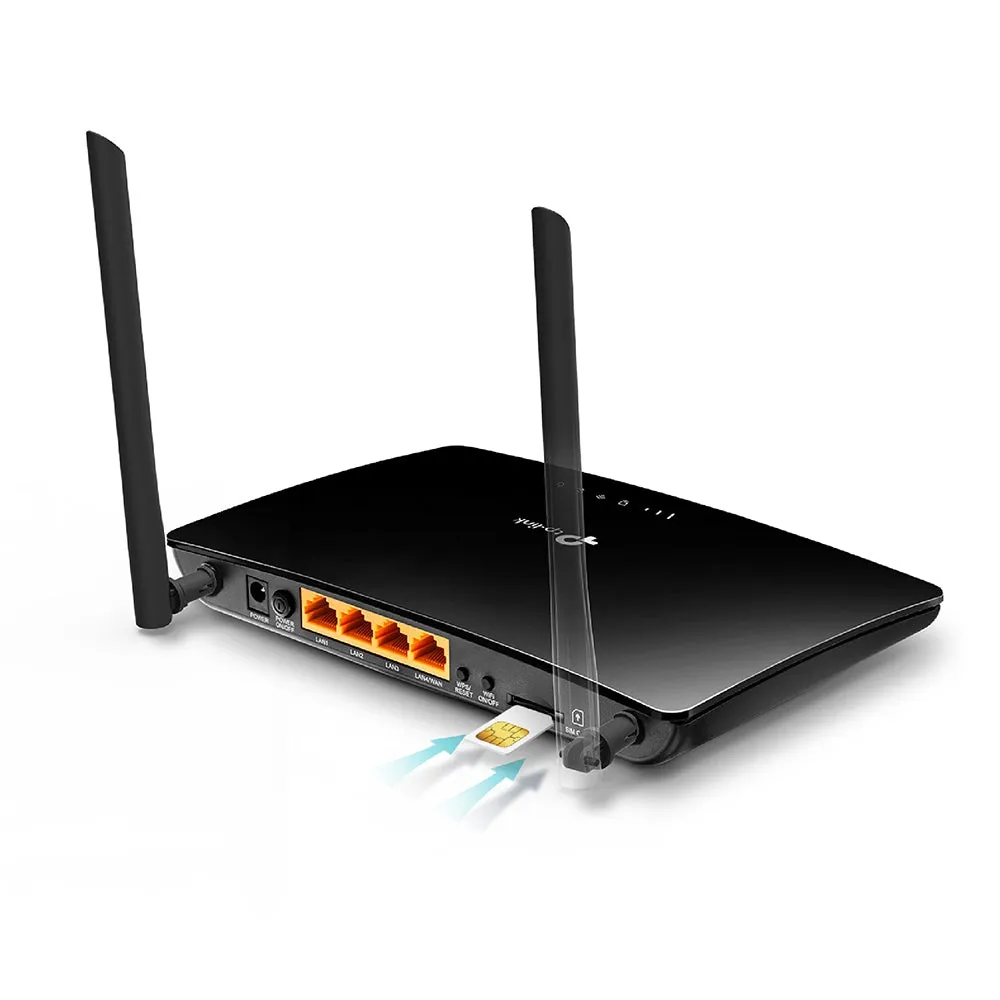 [CLEARANCE] TP-Link TL-MR6400 300Mbps Wireless N 4G LTE Router 2.4GHz with Built-in SIM Card Slot, 150Mbps 4G LTE Modem, 3x Fast Ethernet LAN Ports, 10/100Mbps LAN/WAN Port, Parental Controls, QoS, Cloud Support, Works with Tether App