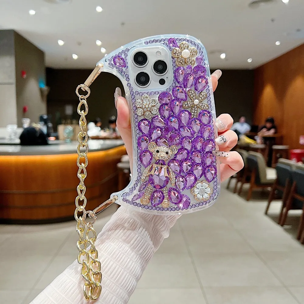 Colorful Diamond Phone Case With Metal Chain Strap - iPhone 14 Plus