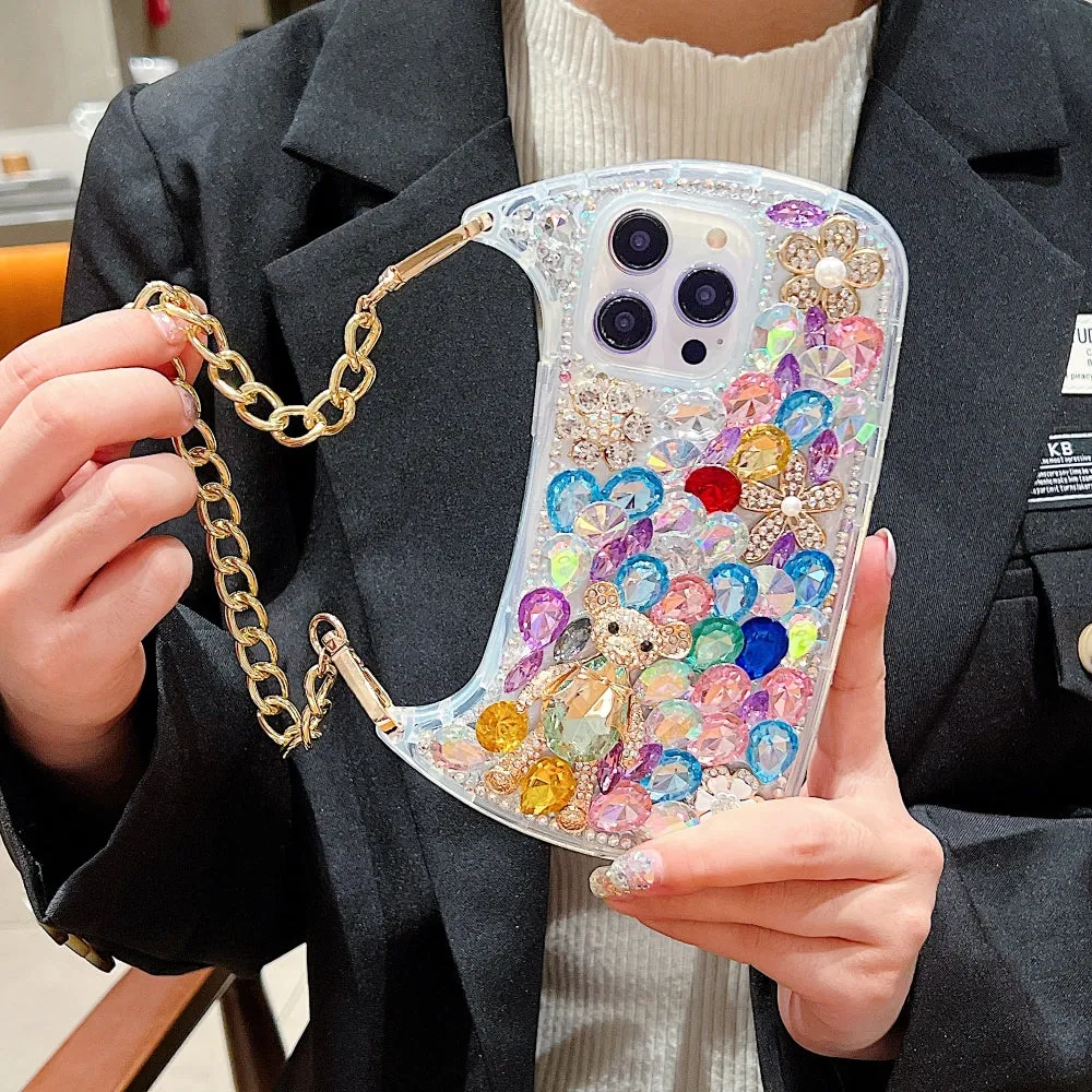 Colorful Diamond Phone Case With Metal Chain Strap - iPhone 14 Plus