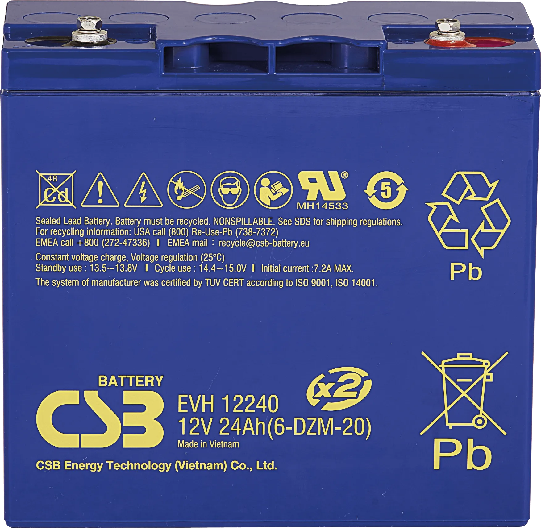 CSB EVH / EVX Series - 12V 24AH DEEP CYCLE BATTERY EVH12240