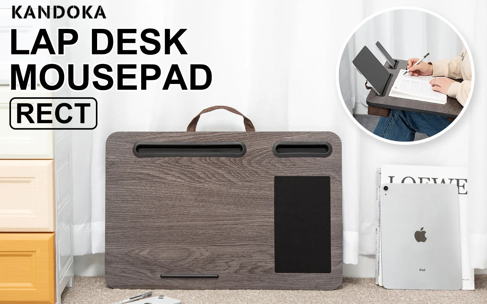 Cushioned Lap Desk Laptop Stand with Mousepad & Slots KANDOKA