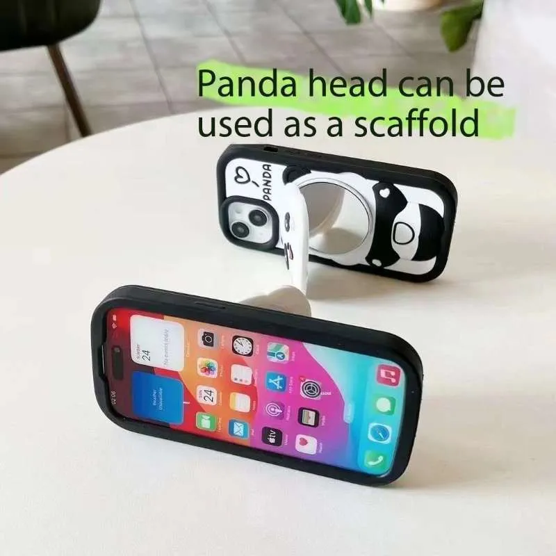 Cute Panda With Mirror Stand Silicon Phone Case For iPhone 13 Pro Max