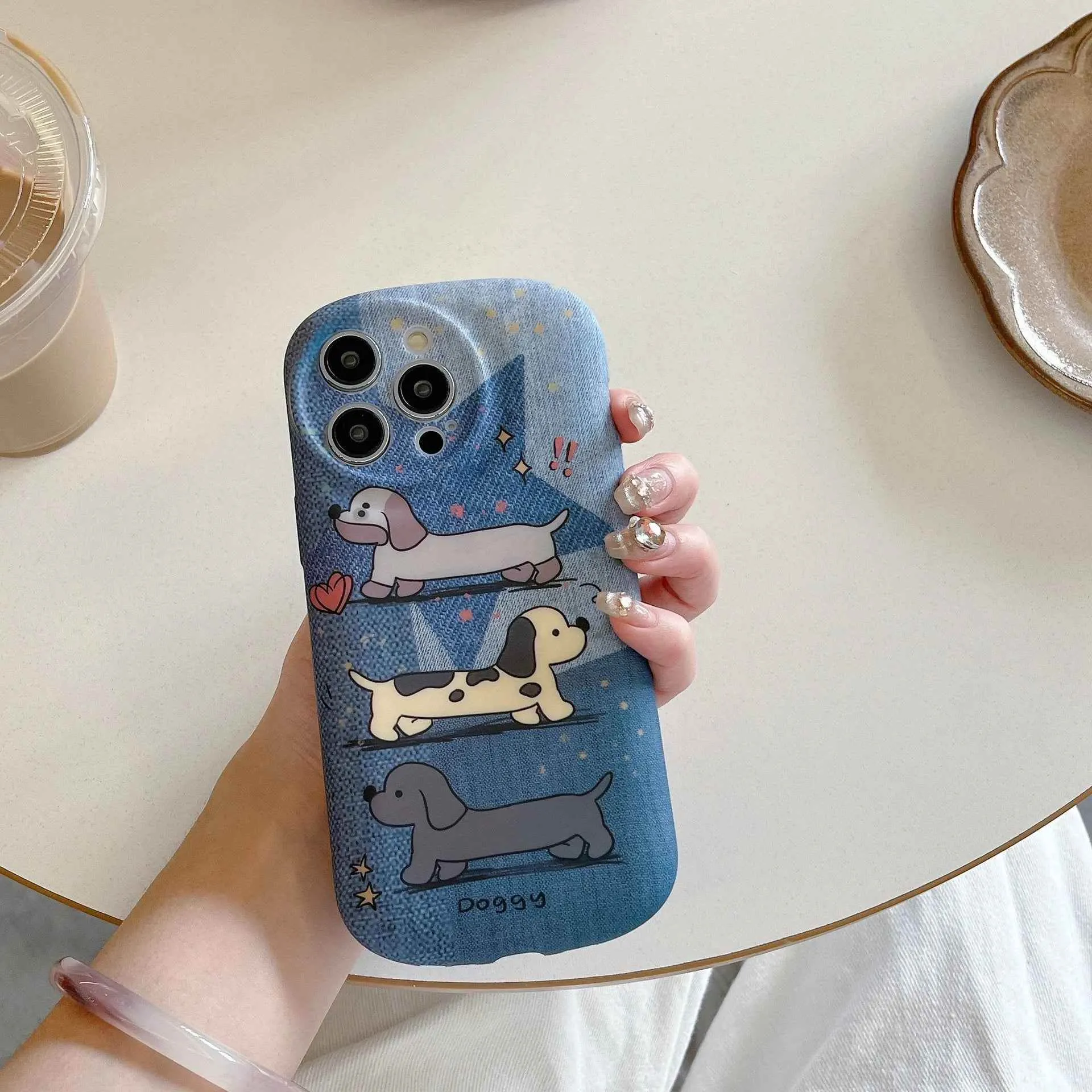 Cute Phone Cases - Dachshund Puppy Denim Cartoon Cover for iPhone 15, 14, 13, 12, 11, Pro Max - TSP380