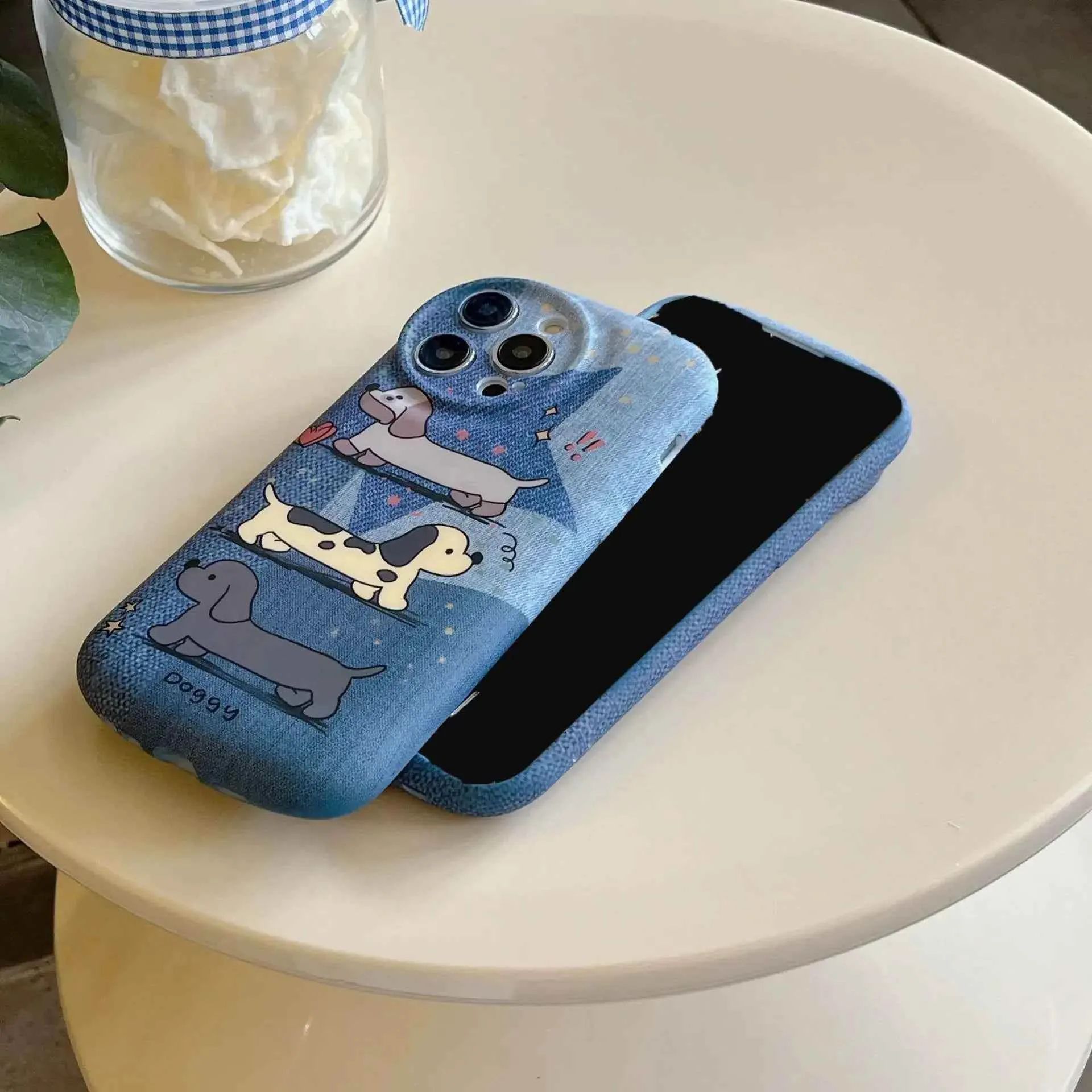 Cute Phone Cases - Dachshund Puppy Denim Cartoon Cover for iPhone 15, 14, 13, 12, 11, Pro Max - TSP380