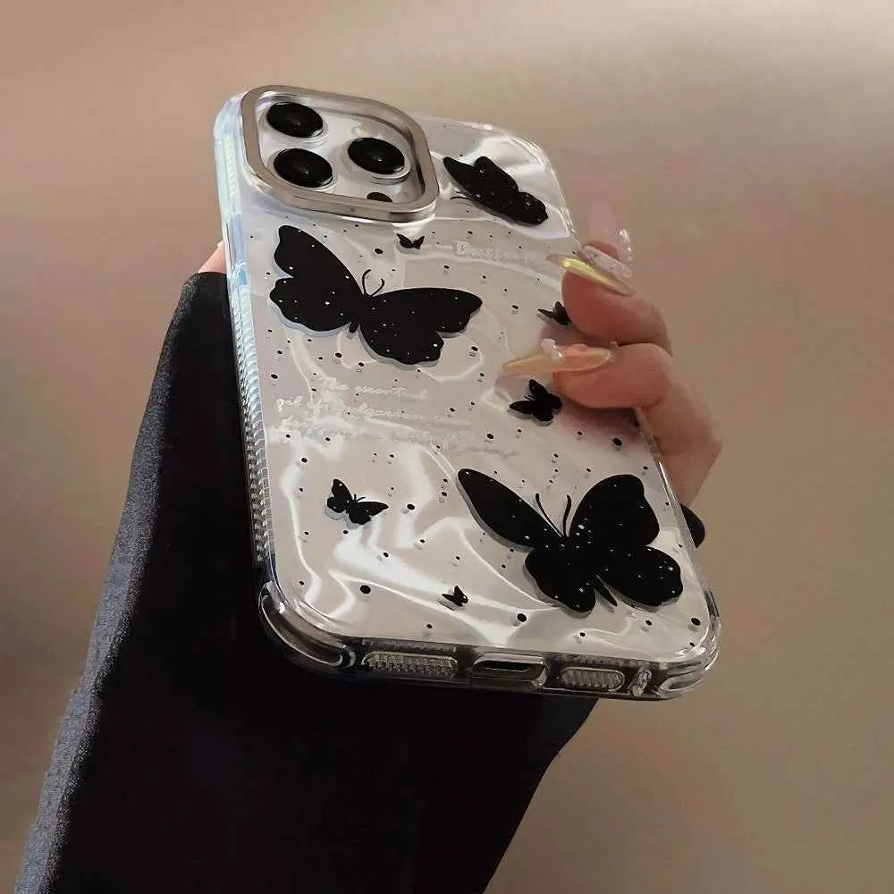 Cute Phone Cases for iPhone 15, 14, 13, 12 Pro Max, and Plus models - Butterfly Pattern With 3D Bow Bracelet - TSP341