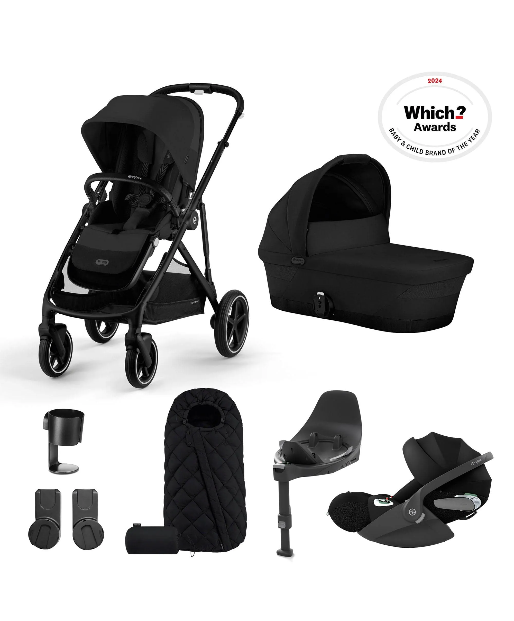 Cybex Gazelle S Pushchair Bundle with Cybex Cloud T Car Seat  (7 Pieces) - Moon Black