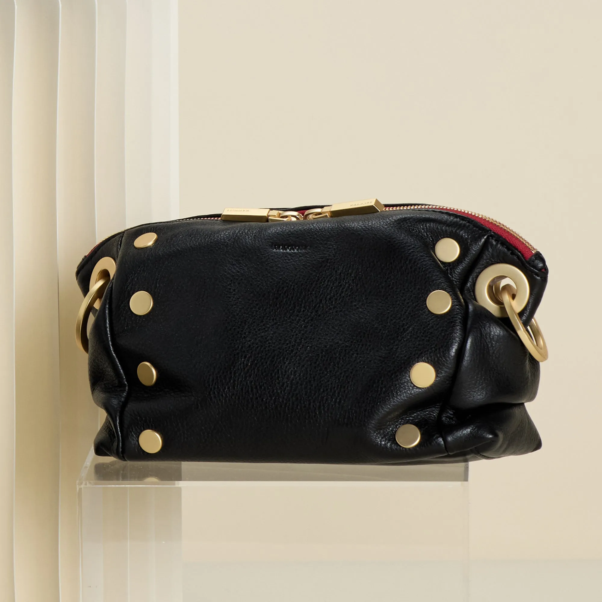 Daniel Crossbody Clutch | Black/Brushed Gold Red Zip | Sml