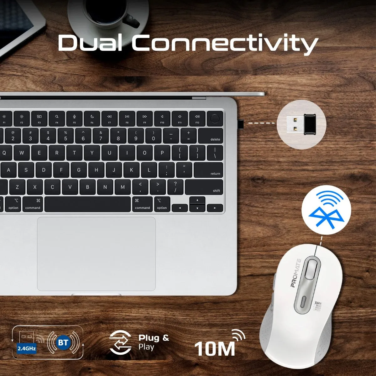 Dual Mode Wireless Optical Mouse with BT & RF Connectivity