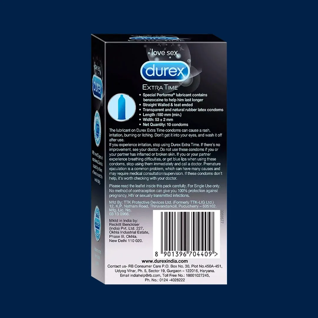 Durex Extra Time - 100 Condoms, 10s(Pack of 10)