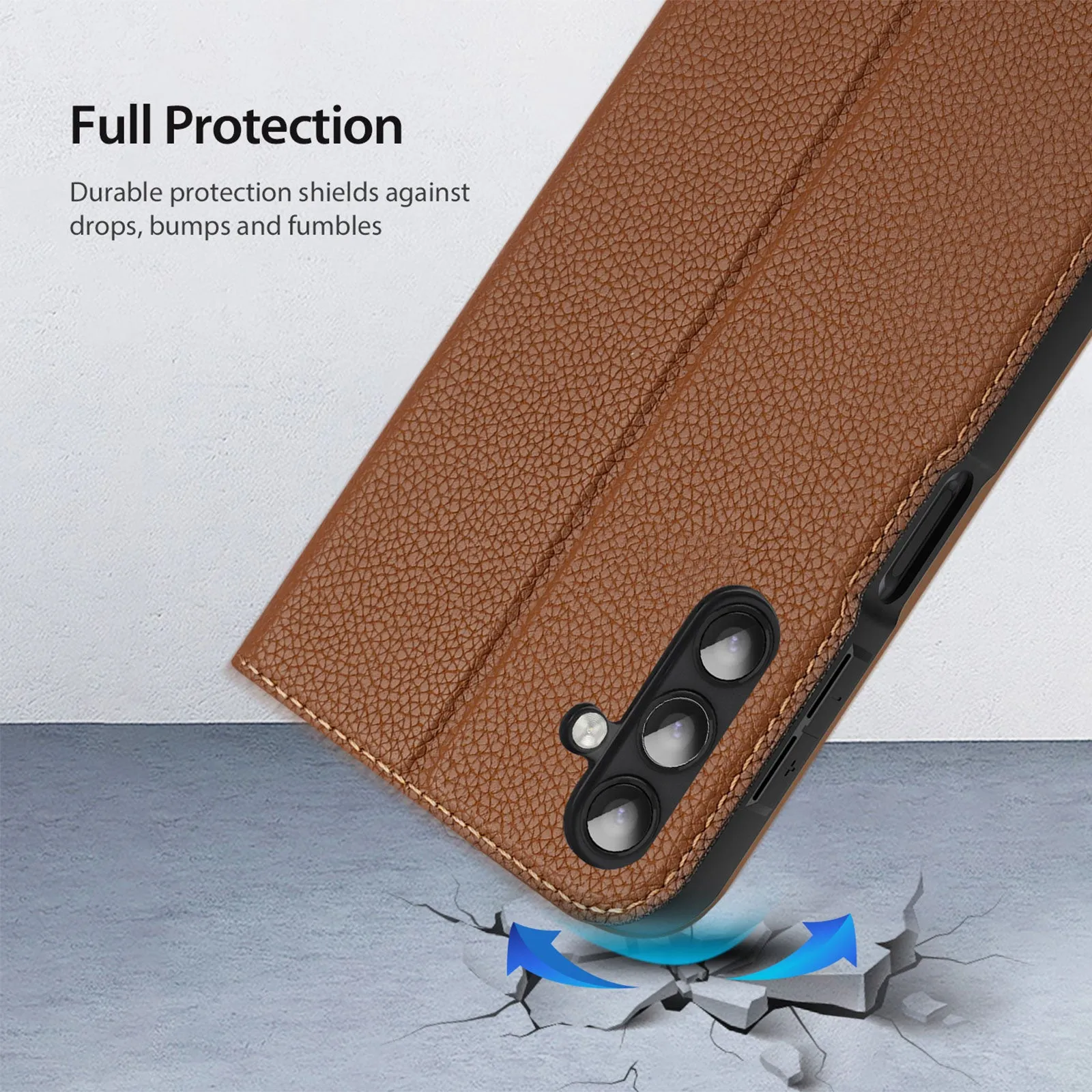 DUX DUCIS Skin X2 Tough Rugged Flip Wallet Case for Samsung Galaxy A14 4G / 5G - Brown