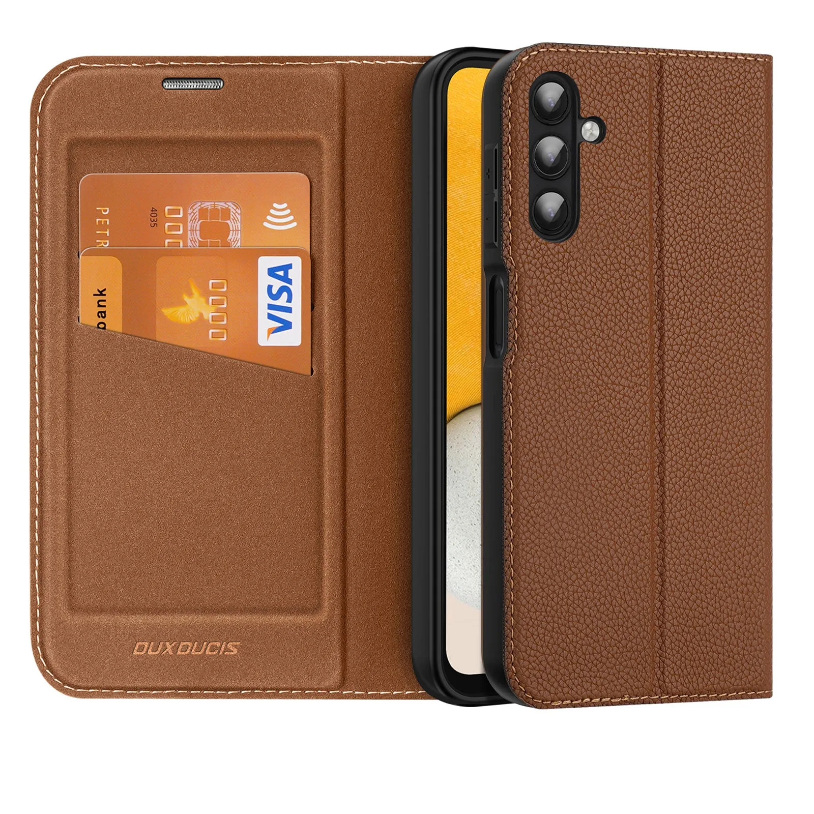 DUX DUCIS Skin X2 Tough Rugged Flip Wallet Case for Samsung Galaxy A14 4G / 5G - Brown