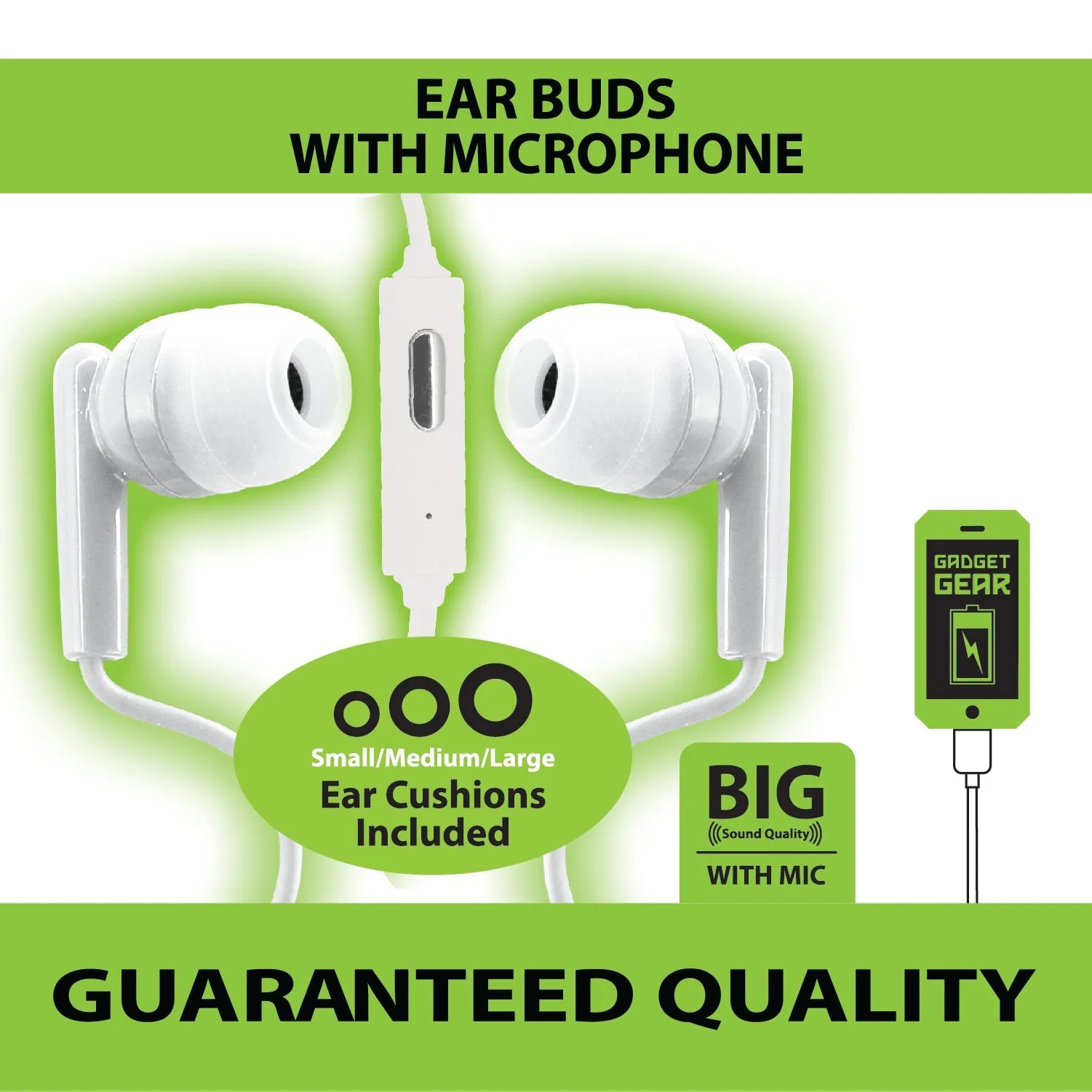 Earbuds with Auxiliary Connection and Mic - 3 Pieces Per Pack 29408