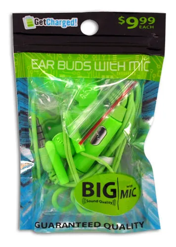 Earbuds with Auxiliary Connection and Mic - 3 Pieces Per Pack 29408