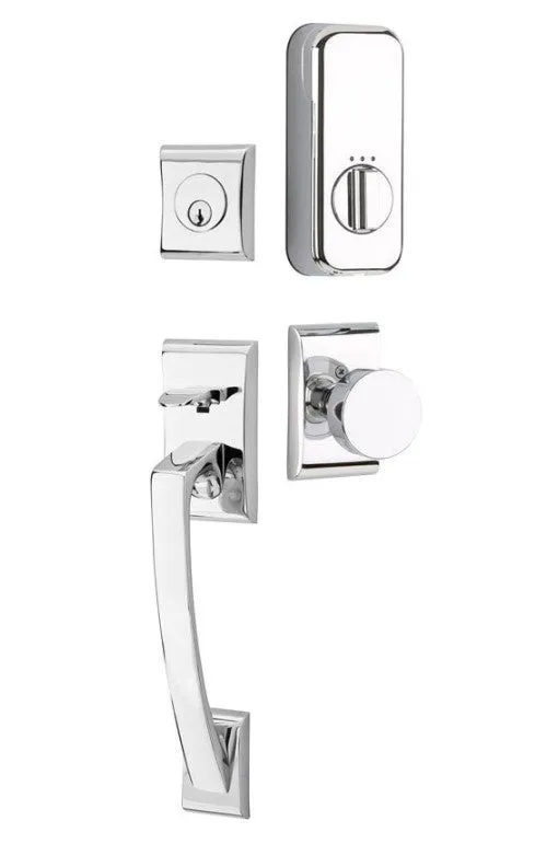 Emtek Single Cylinder Ares Handleset EMPowered Motorized Smart Lock Upgrade With Modern Square Glass Knob