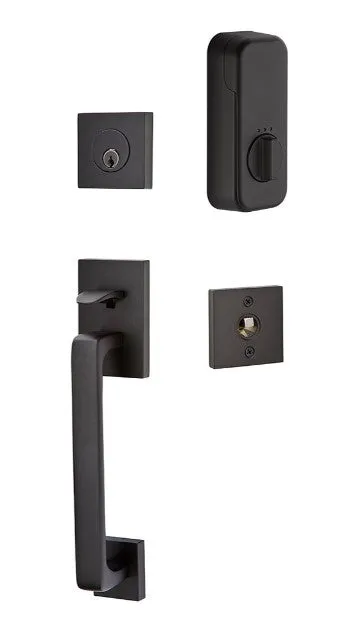 Emtek Single Cylinder Baden Handleset EMPowered Motorized Smart Lock Upgrade With Select L-Square Tribeca Lever