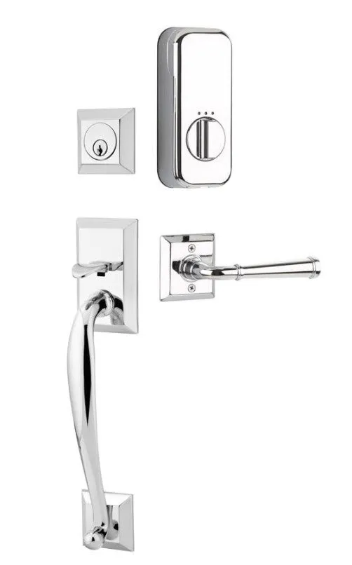 Emtek Single Cylinder Franklin Handleset EMPowered Motorized Smart Lock Upgrade With Select T-Bar Hammered Lever