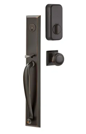 Emtek Single Cylinder Jefferson Handleset EMPowered Motorized Smart Lock Upgrade With Lowell Glass Knob