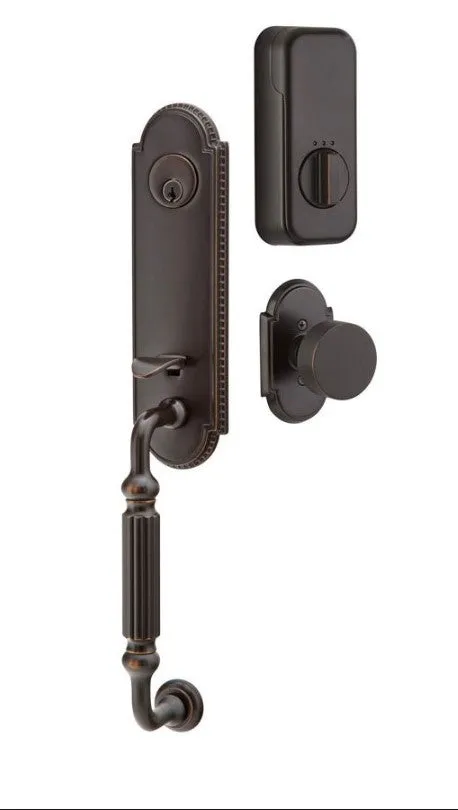 Emtek Single Cylinder Orleans Handleset EMPowered Motorized Smart Lock Upgrade With Belmont Knob