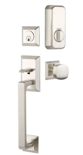 Emtek Single Cylinder Transitional Heritage Sectional Handleset EMPowered Motorized Smart Lock Upgrade With Poseidon Lever