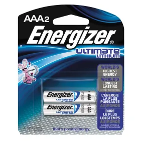 Energizer L92 L92BP-2 Battery, 1.5 V Battery, 1250 mAh, AAA Battery, Lithium, Iron Disulfide