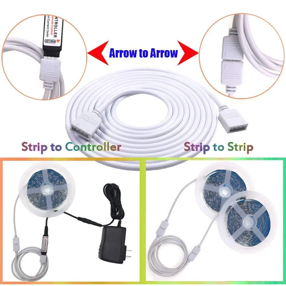 Extension Cable 30cm 1m 2m 3m 5m 10m Black White LED Connector Wire With Needle For 5050 2835 RGB LED Strip Light