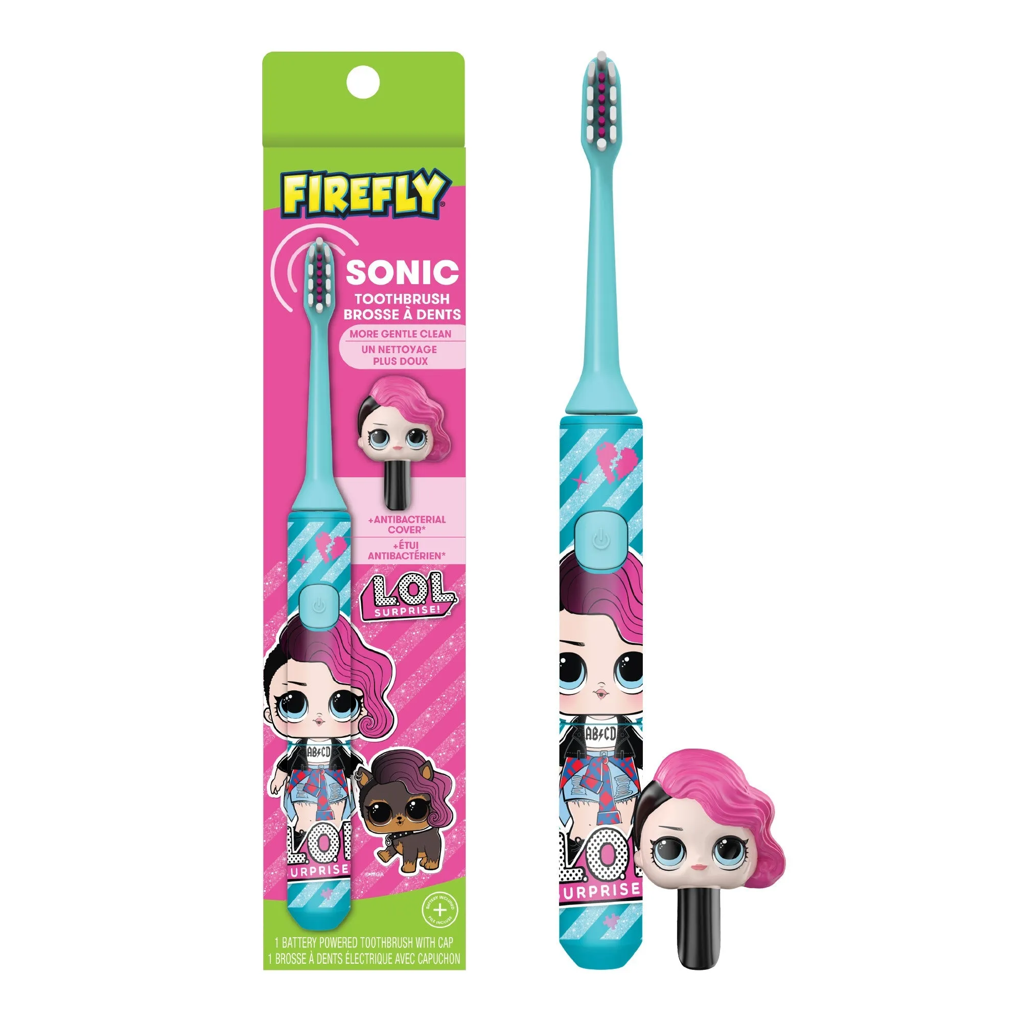 Firefly L.O.L. SURPRISE! Sonic Toothbrush with 3D Antibacterial Cover, Soft, Ages 3 