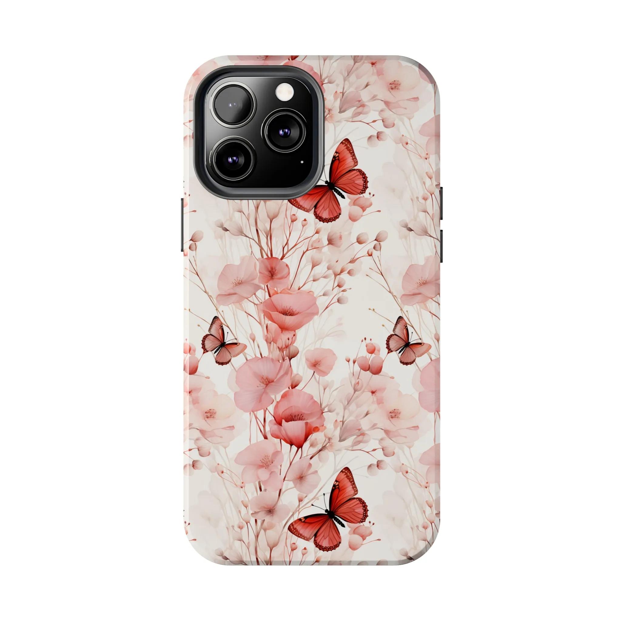 Floral Butterfly iPhone Case, Elegant Pink Blossoms and Butterflies Phone Cover, Nature-Inspired Protective Case for iPhone Models, Tough iPhone Case