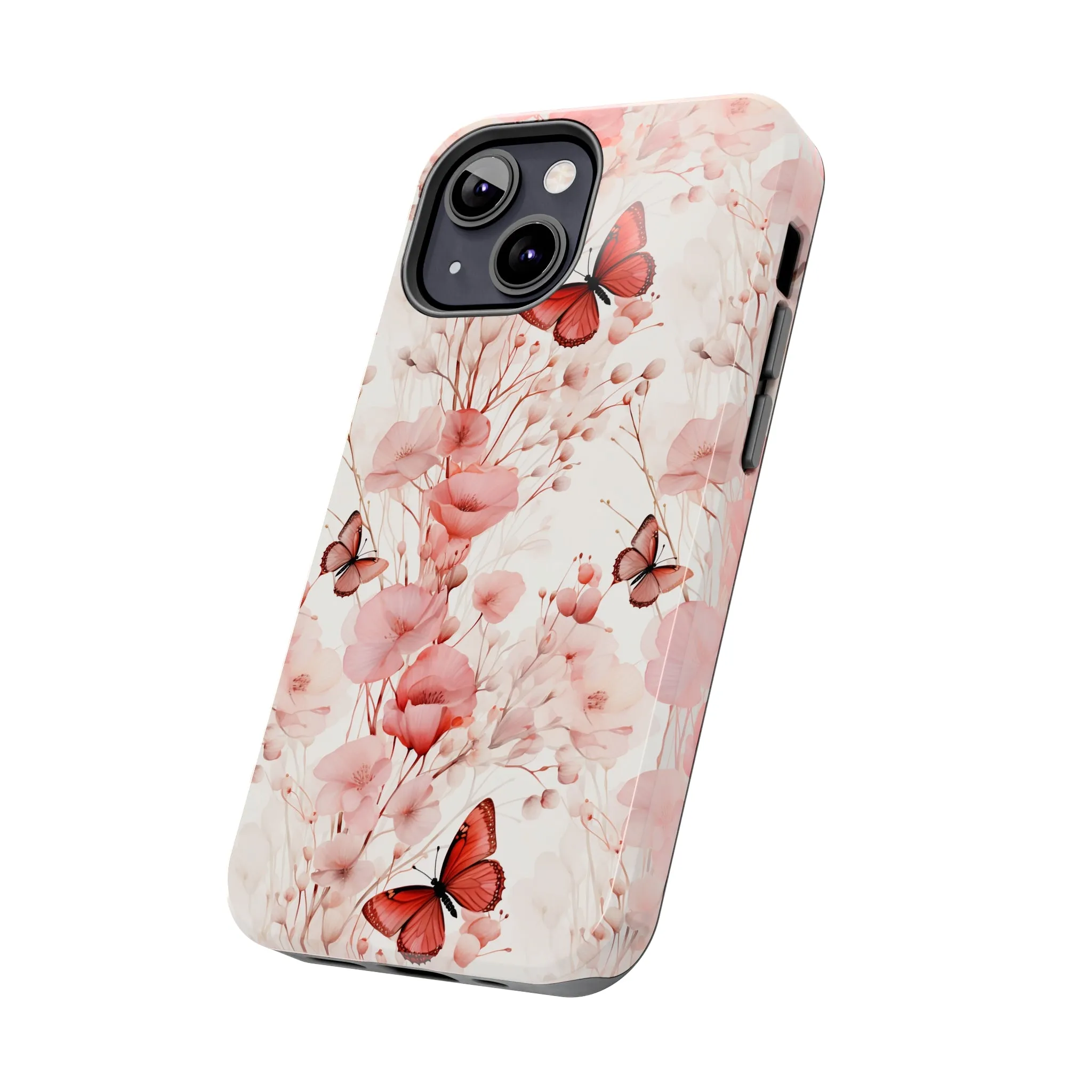 Floral Butterfly iPhone Case, Elegant Pink Blossoms and Butterflies Phone Cover, Nature-Inspired Protective Case for iPhone Models, Tough iPhone Case