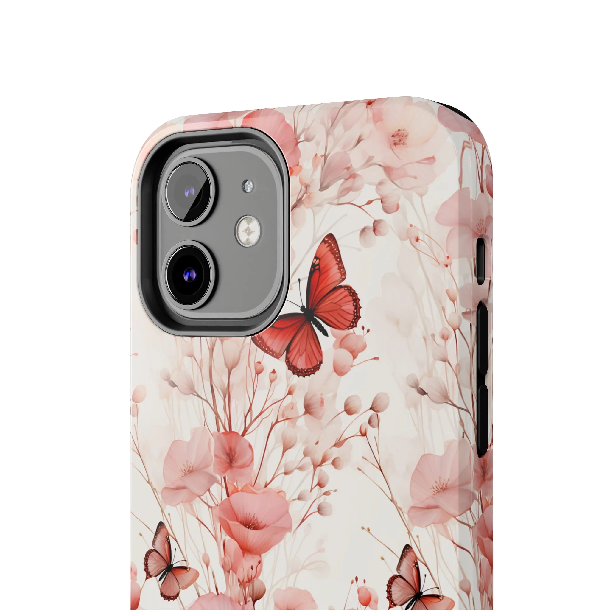 Floral Butterfly iPhone Case, Elegant Pink Blossoms and Butterflies Phone Cover, Nature-Inspired Protective Case for iPhone Models, Tough iPhone Case