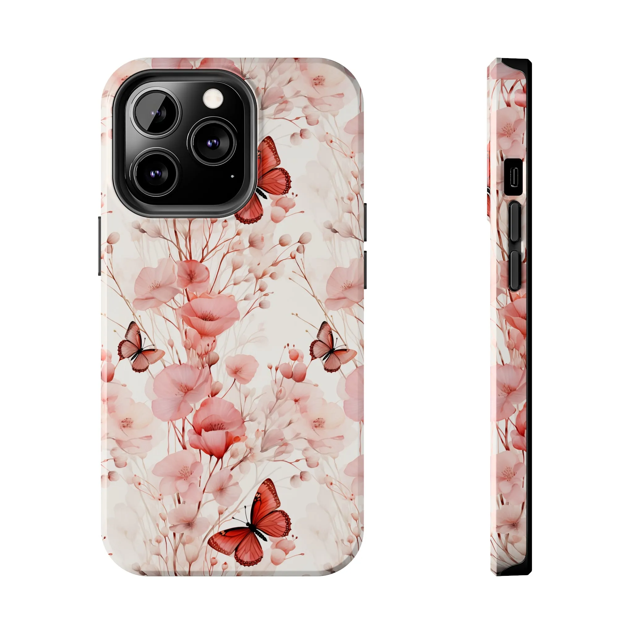 Floral Butterfly iPhone Case, Elegant Pink Blossoms and Butterflies Phone Cover, Nature-Inspired Protective Case for iPhone Models, Tough iPhone Case