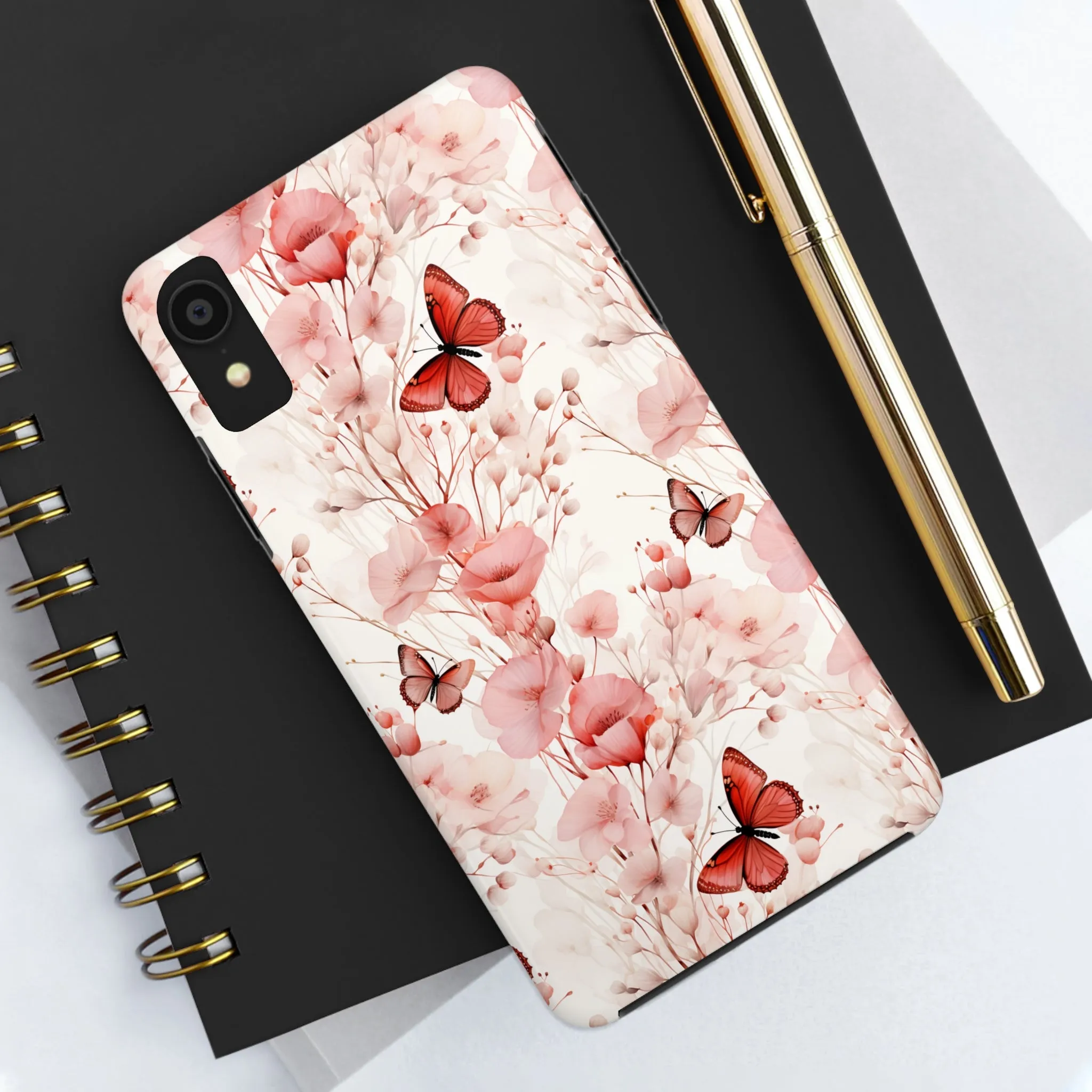 Floral Butterfly iPhone Case, Elegant Pink Blossoms and Butterflies Phone Cover, Nature-Inspired Protective Case for iPhone Models, Tough iPhone Case