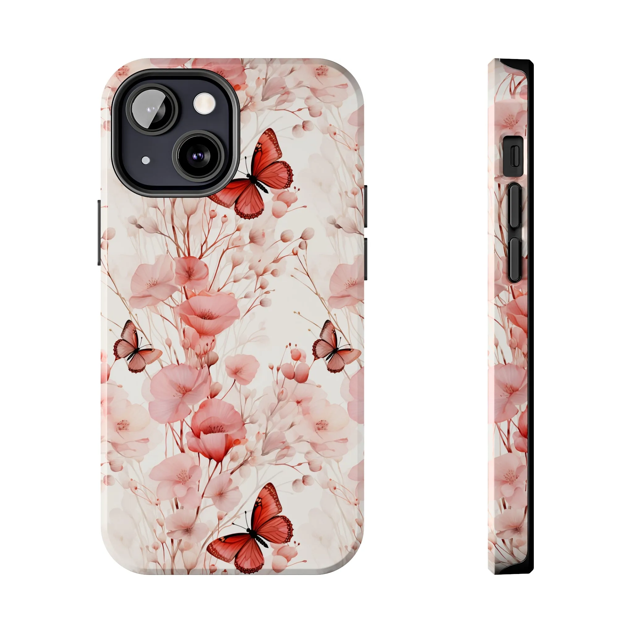 Floral Butterfly iPhone Case, Elegant Pink Blossoms and Butterflies Phone Cover, Nature-Inspired Protective Case for iPhone Models, Tough iPhone Case