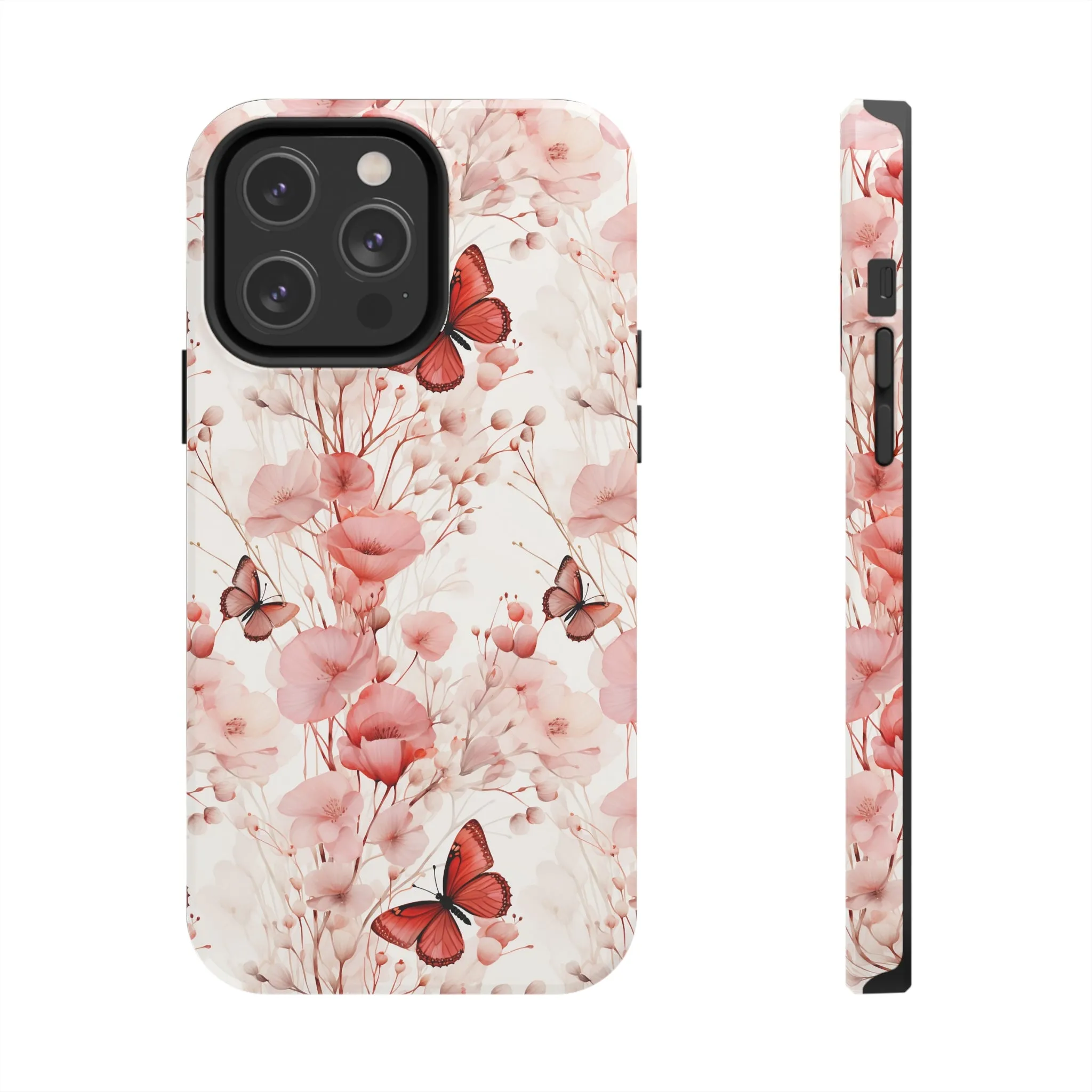 Floral Butterfly iPhone Case, Elegant Pink Blossoms and Butterflies Phone Cover, Nature-Inspired Protective Case for iPhone Models, Tough iPhone Case