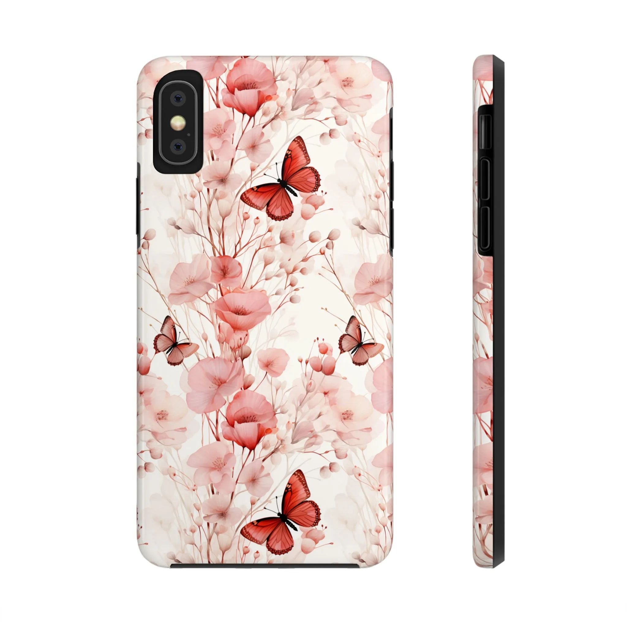 Floral Butterfly iPhone Case, Elegant Pink Blossoms and Butterflies Phone Cover, Nature-Inspired Protective Case for iPhone Models, Tough iPhone Case