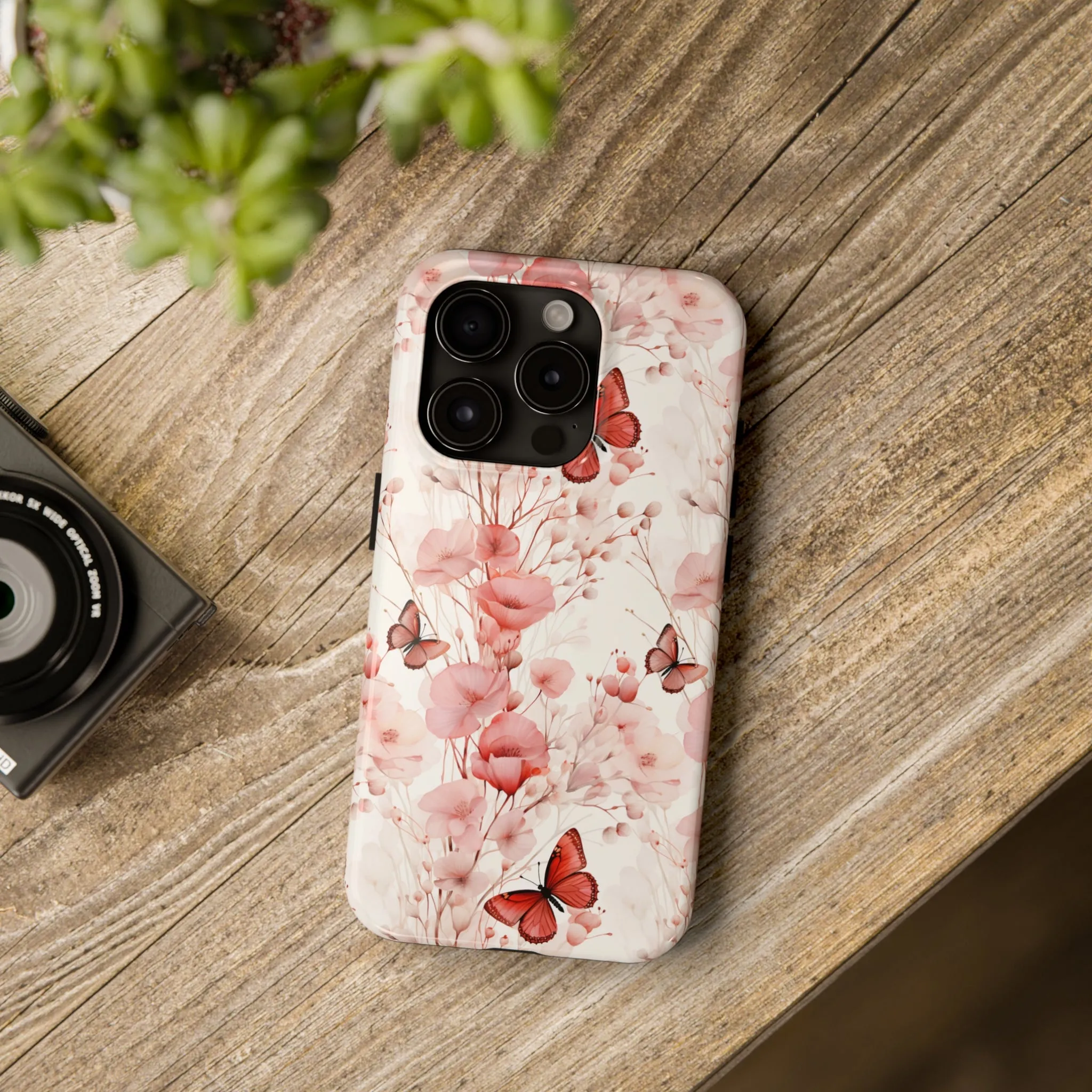 Floral Butterfly iPhone Case, Elegant Pink Blossoms and Butterflies Phone Cover, Nature-Inspired Protective Case for iPhone Models, Tough iPhone Case