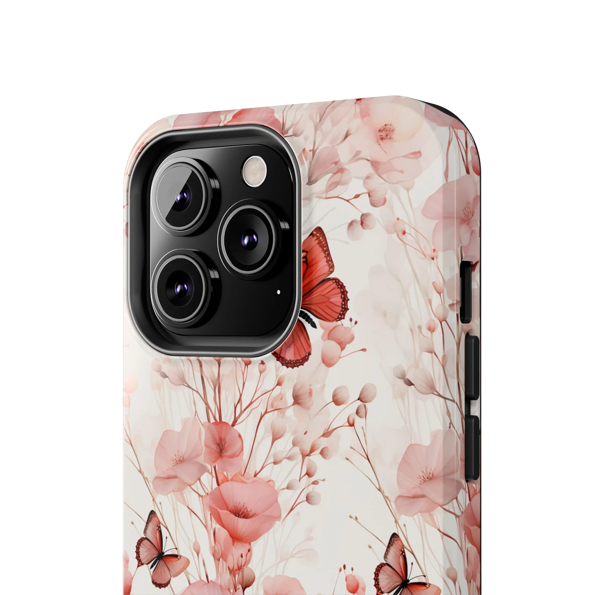 Floral Butterfly iPhone Case, Elegant Pink Blossoms and Butterflies Phone Cover, Nature-Inspired Protective Case for iPhone Models, Tough iPhone Case