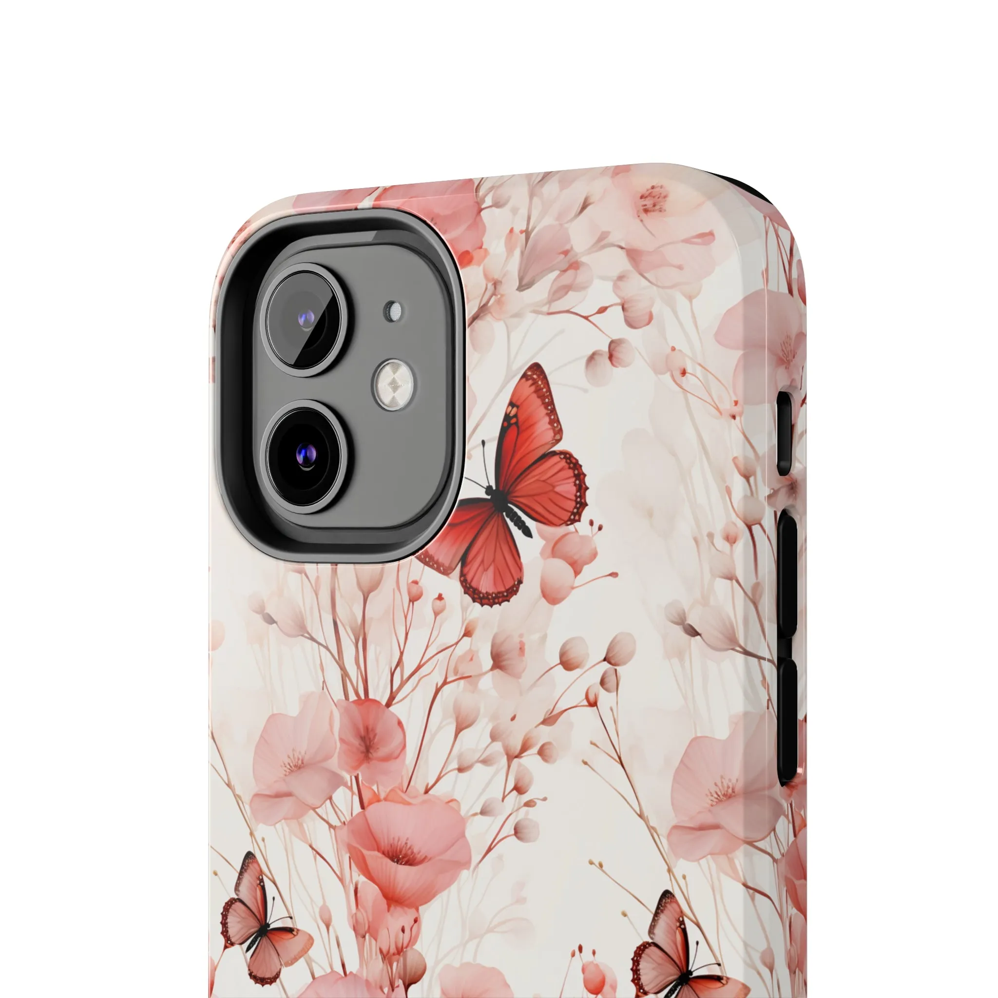 Floral Butterfly iPhone Case, Elegant Pink Blossoms and Butterflies Phone Cover, Nature-Inspired Protective Case for iPhone Models, Tough iPhone Case