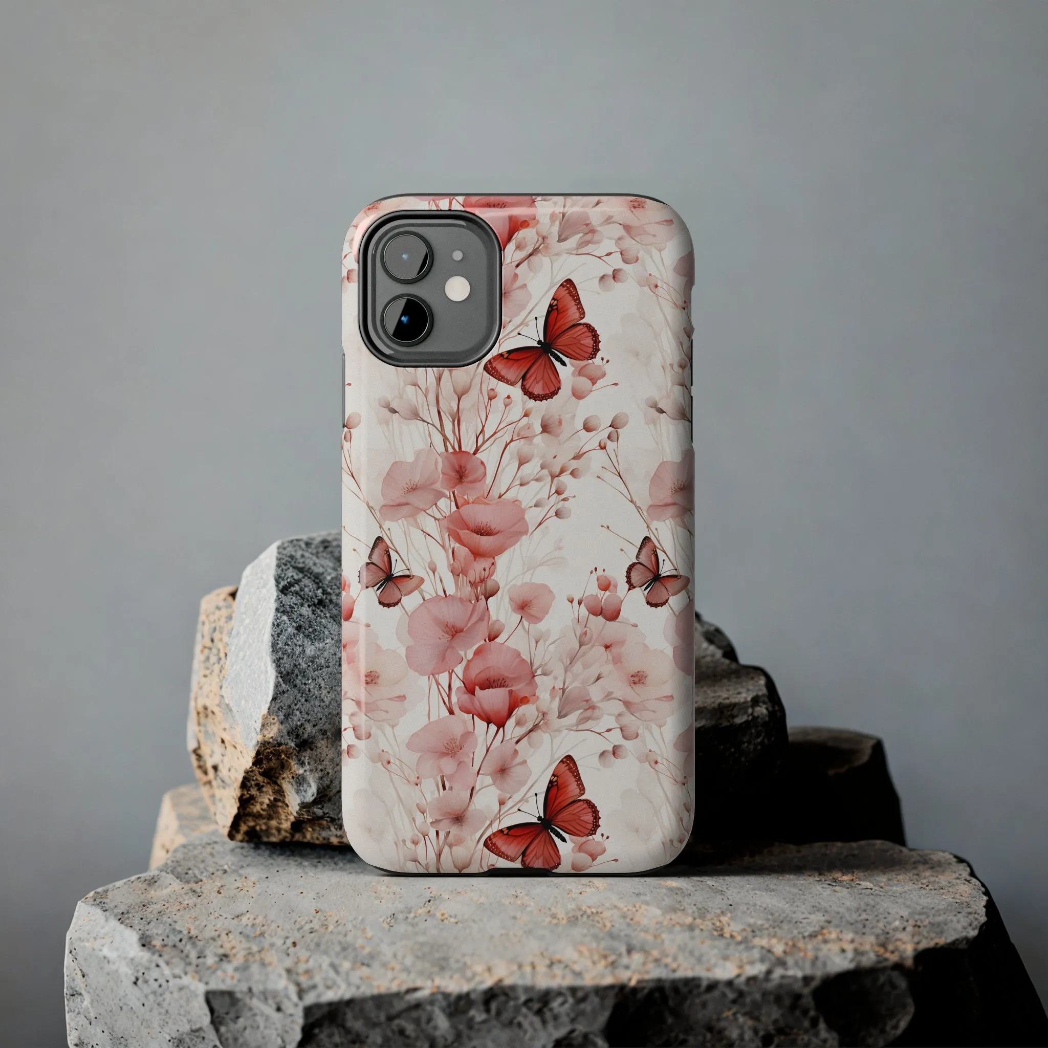 Floral Butterfly iPhone Case, Elegant Pink Blossoms and Butterflies Phone Cover, Nature-Inspired Protective Case for iPhone Models, Tough iPhone Case