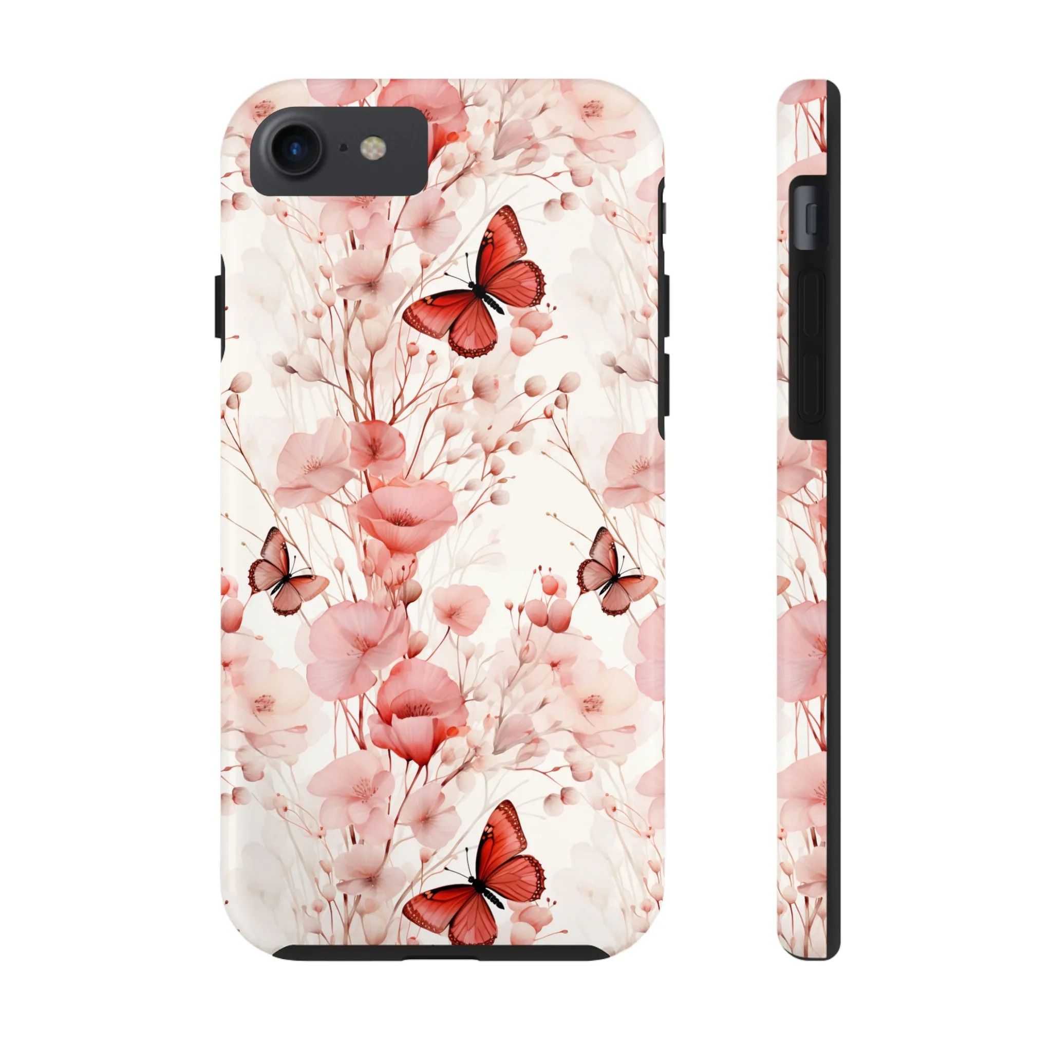 Floral Butterfly iPhone Case, Elegant Pink Blossoms and Butterflies Phone Cover, Nature-Inspired Protective Case for iPhone Models, Tough iPhone Case