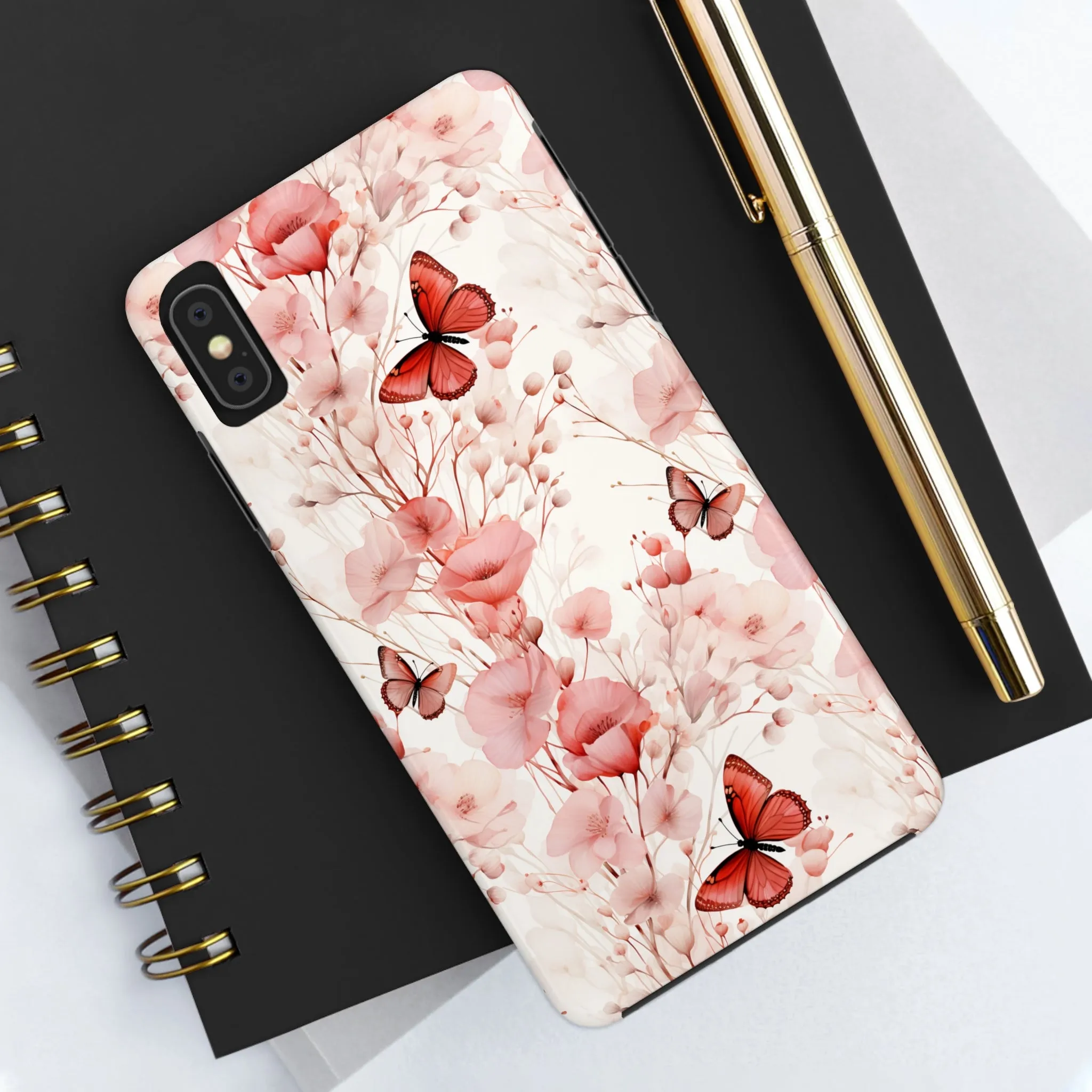 Floral Butterfly iPhone Case, Elegant Pink Blossoms and Butterflies Phone Cover, Nature-Inspired Protective Case for iPhone Models, Tough iPhone Case