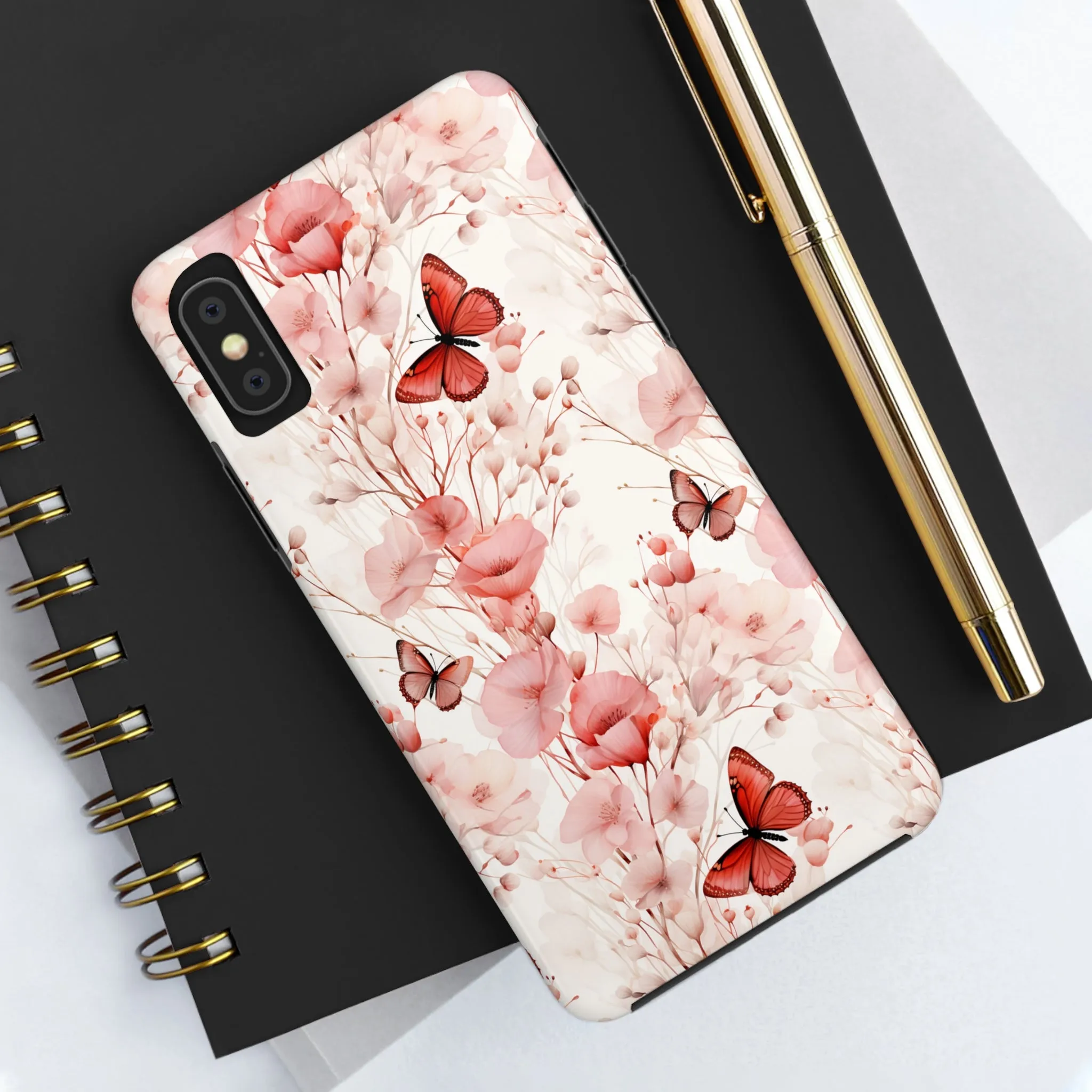 Floral Butterfly iPhone Case, Elegant Pink Blossoms and Butterflies Phone Cover, Nature-Inspired Protective Case for iPhone Models, Tough iPhone Case