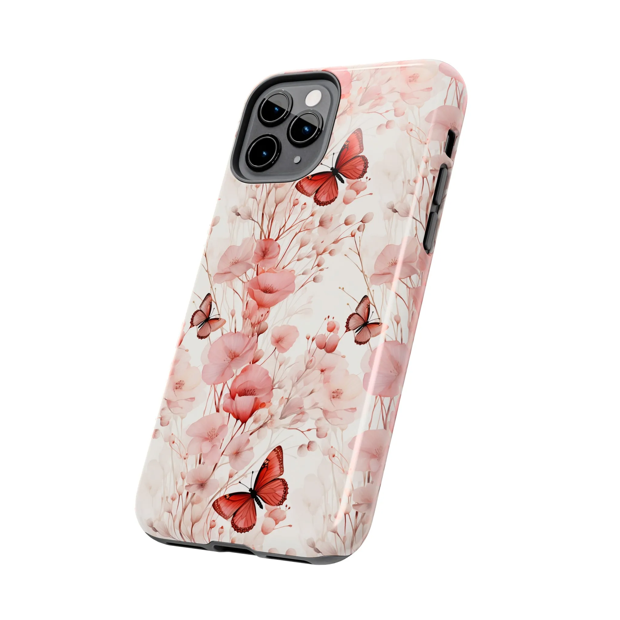 Floral Butterfly iPhone Case, Elegant Pink Blossoms and Butterflies Phone Cover, Nature-Inspired Protective Case for iPhone Models, Tough iPhone Case