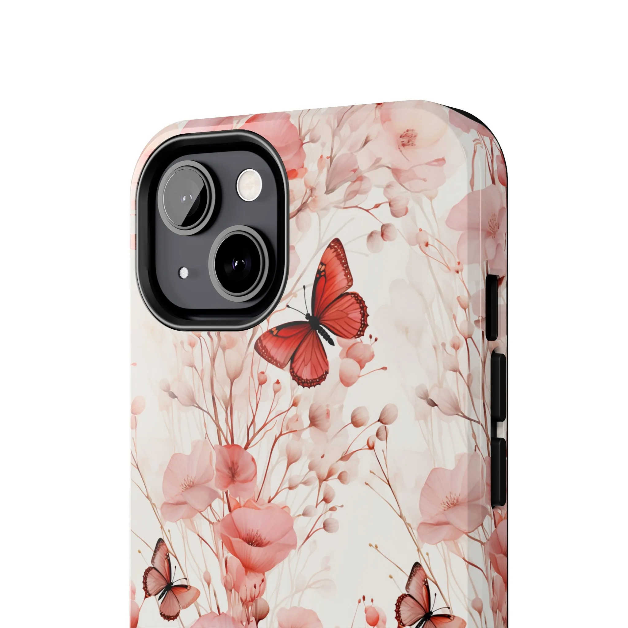 Floral Butterfly iPhone Case, Elegant Pink Blossoms and Butterflies Phone Cover, Nature-Inspired Protective Case for iPhone Models, Tough iPhone Case