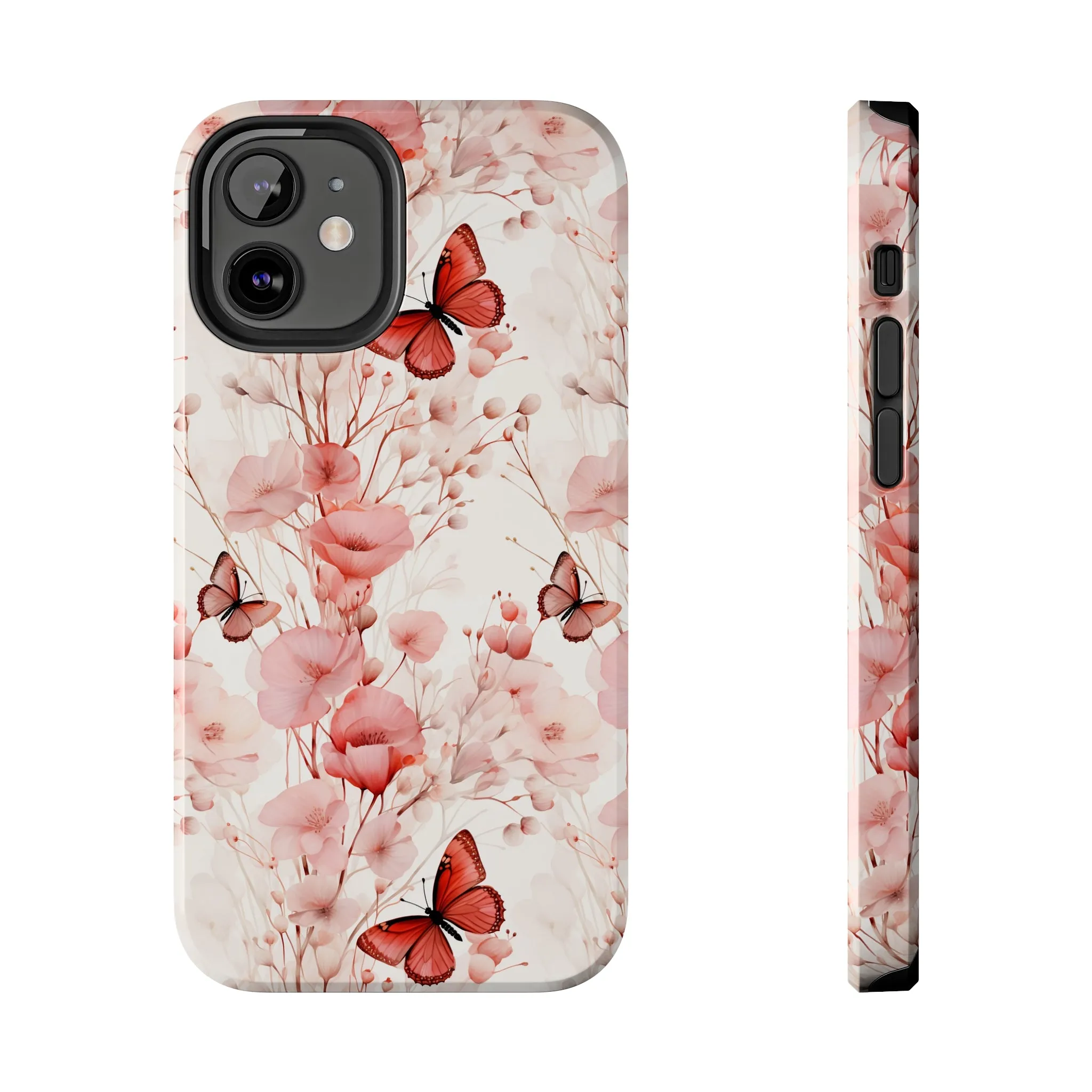 Floral Butterfly iPhone Case, Elegant Pink Blossoms and Butterflies Phone Cover, Nature-Inspired Protective Case for iPhone Models, Tough iPhone Case