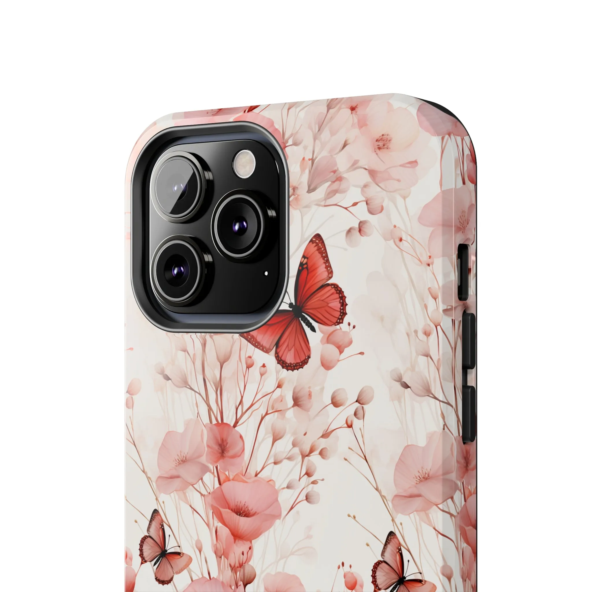 Floral Butterfly iPhone Case, Elegant Pink Blossoms and Butterflies Phone Cover, Nature-Inspired Protective Case for iPhone Models, Tough iPhone Case