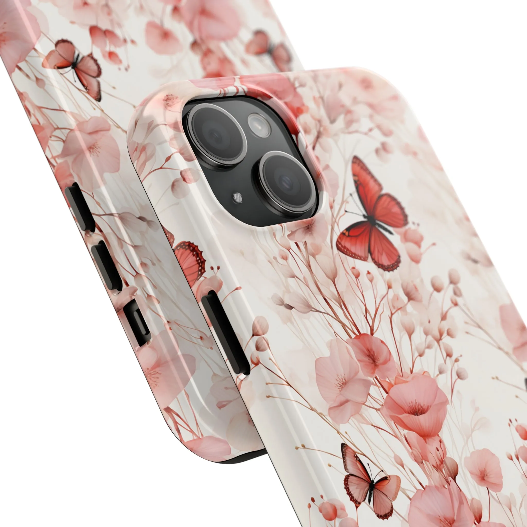 Floral Butterfly iPhone Case, Elegant Pink Blossoms and Butterflies Phone Cover, Nature-Inspired Protective Case for iPhone Models, Tough iPhone Case