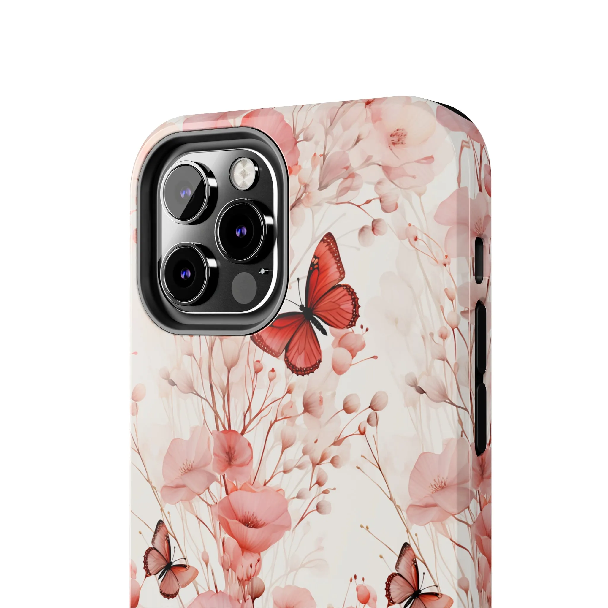 Floral Butterfly iPhone Case, Elegant Pink Blossoms and Butterflies Phone Cover, Nature-Inspired Protective Case for iPhone Models, Tough iPhone Case